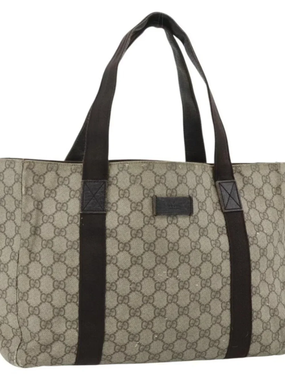 GUCCI GG Supreme Tote Bag PVC Beige Silver 141624 Auth